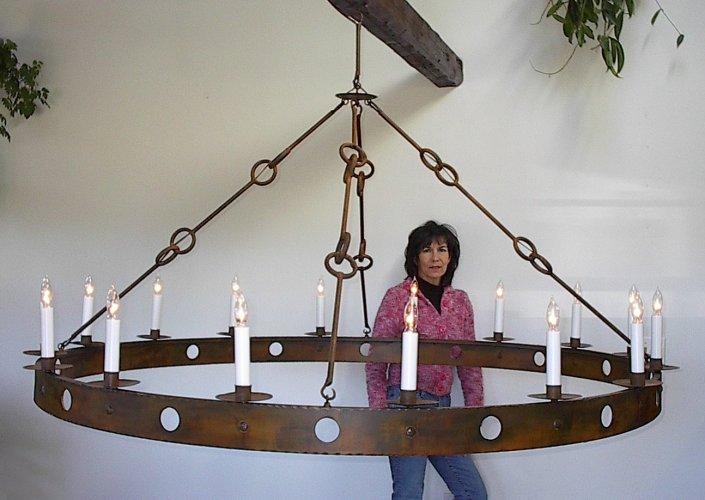 Large Wrought Iron Chandelier, Coldwater Creek Six Foot Dia.