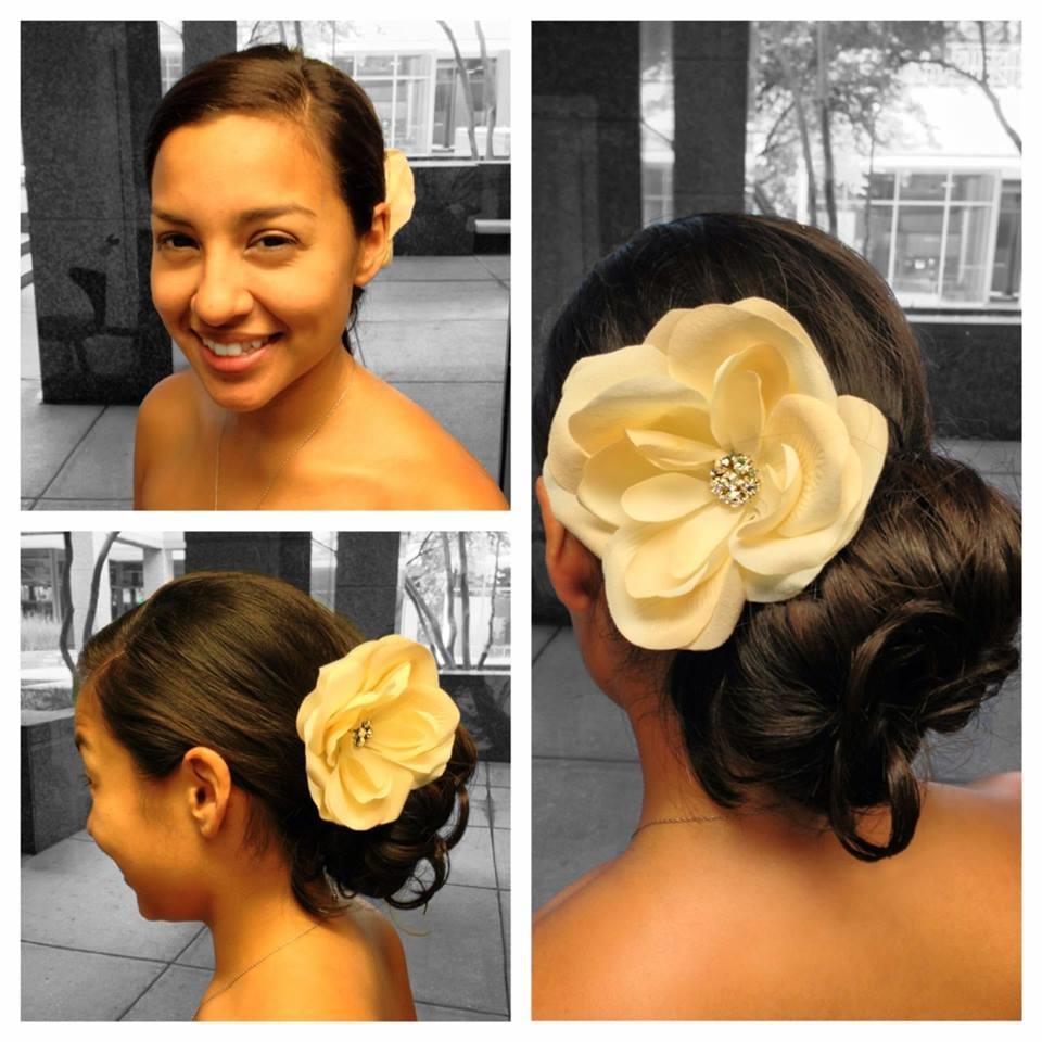 Getting prepped for her big day, we did a chignon hair bun to show off her beautiful face and shoulder lines.