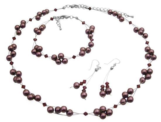 Swarovski Burgundy Pearls & Crystals Bridemaids Jewelry Set