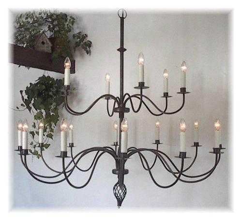 Large 60" Dia. Custom 18 Arm 2 Tier Wrought Iron Chandelier