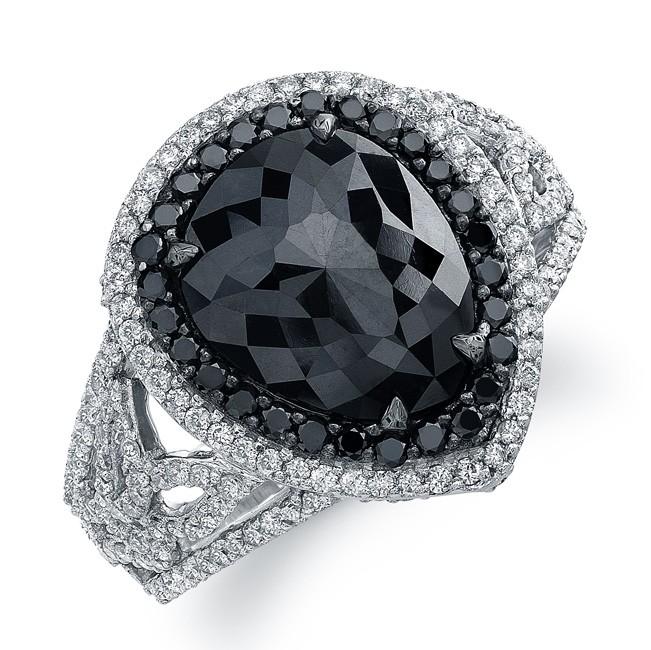 White Gold Pear Shaped Black Diamond Ring