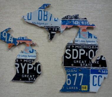 Michigaan State Map recycled license plates