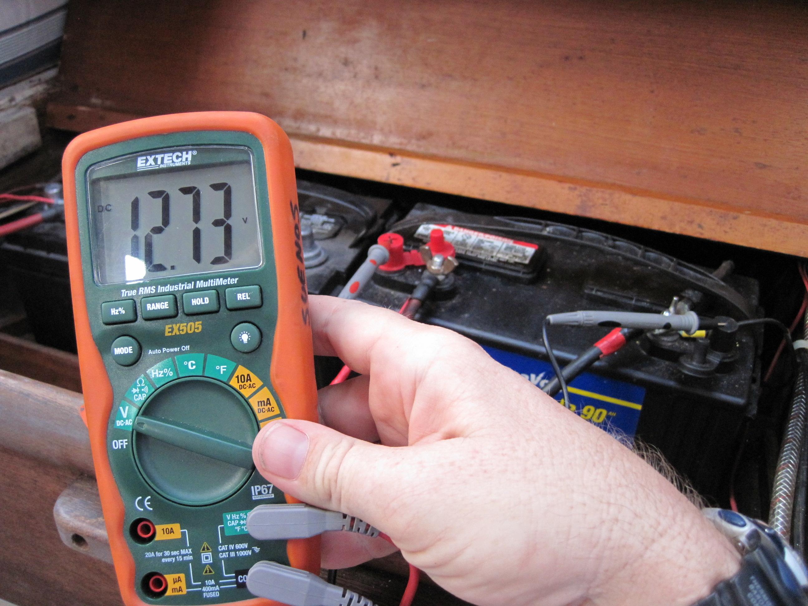 Testing battery banks during a marine survey