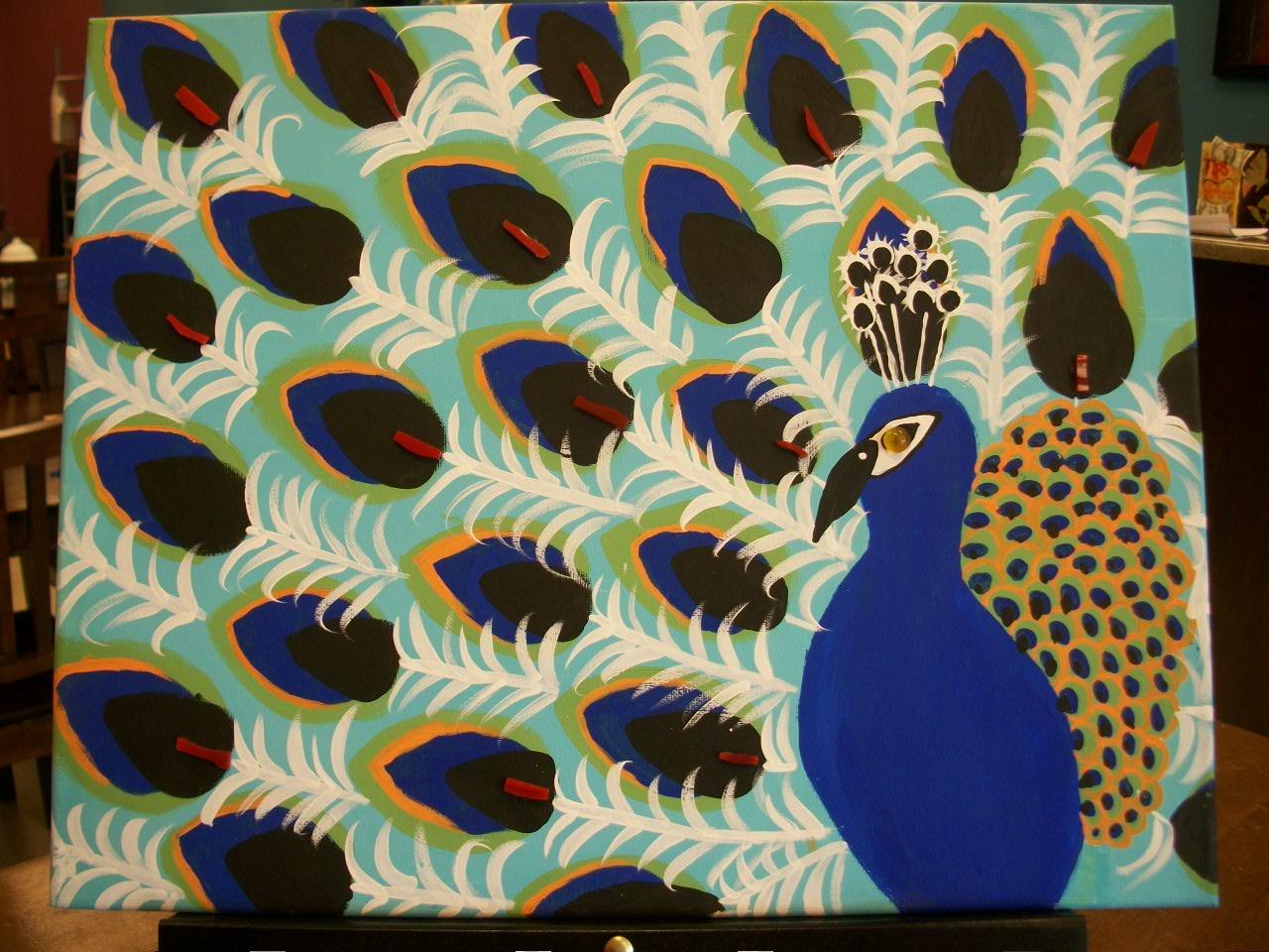 Canvas Painting Infised with Glass - Poised Peacock