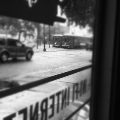 Uptown New Orleans coffee shop with street car views