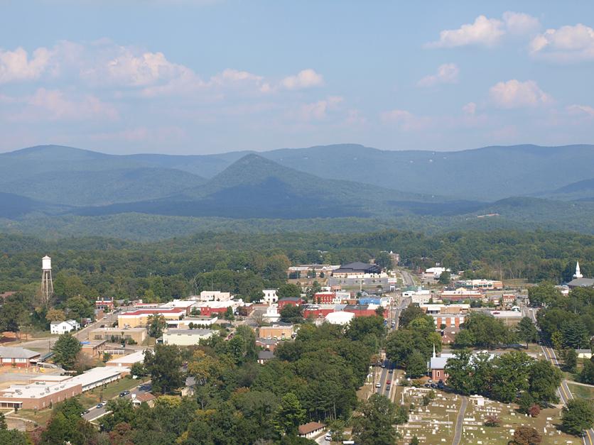 Aerial shot overlooking Jasper, Georgia