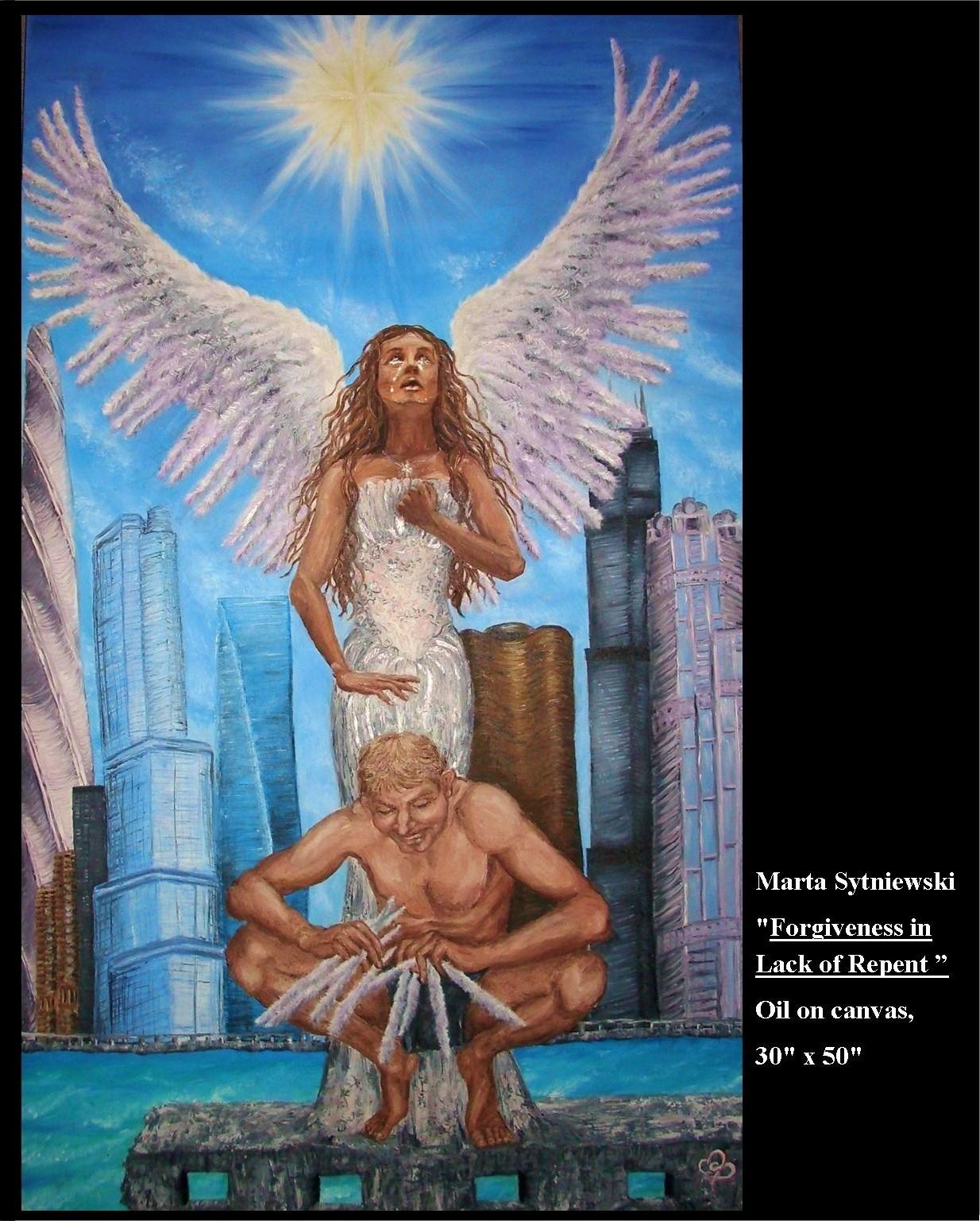 Marta Sytniewski "Forgiveness in Lack of Repent" Oil on canvas, 30" x 50"