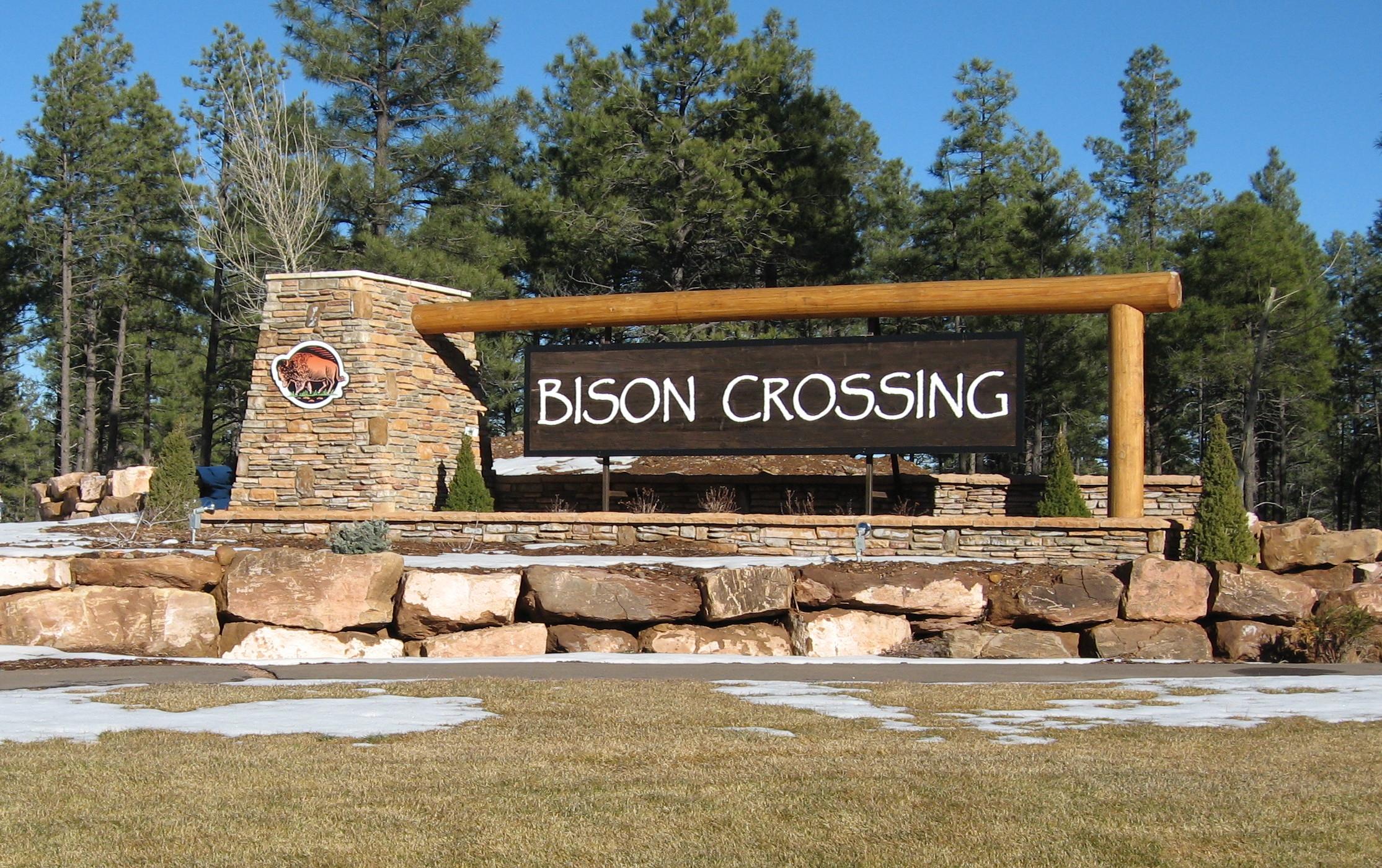 Bison Crossing Entance sandblasted redwood