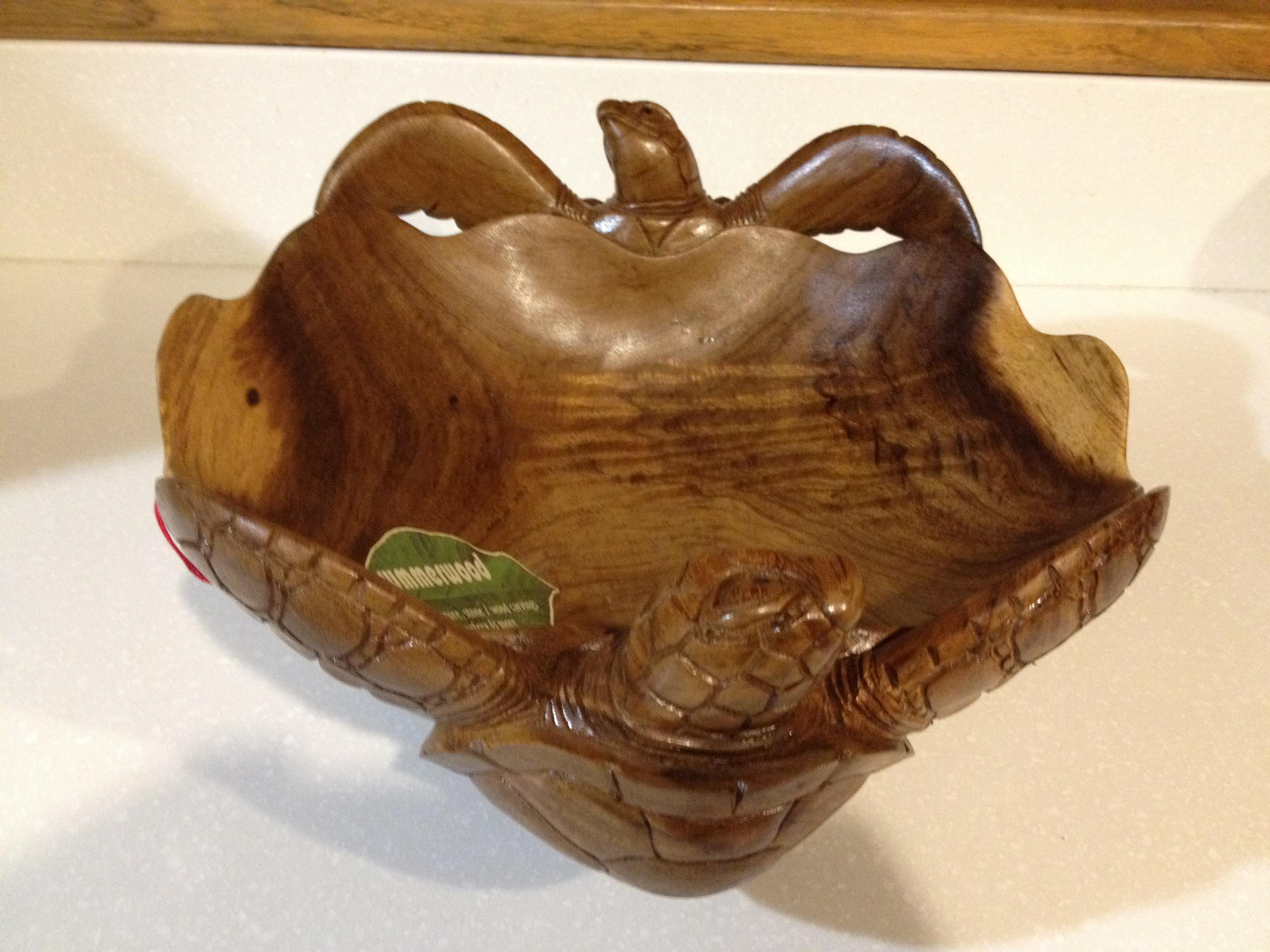 hand carved wood turttle bowel