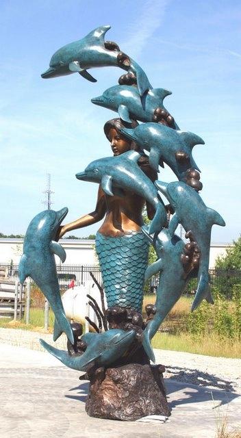 Bronze Mermaid w/ 8 Dolphins