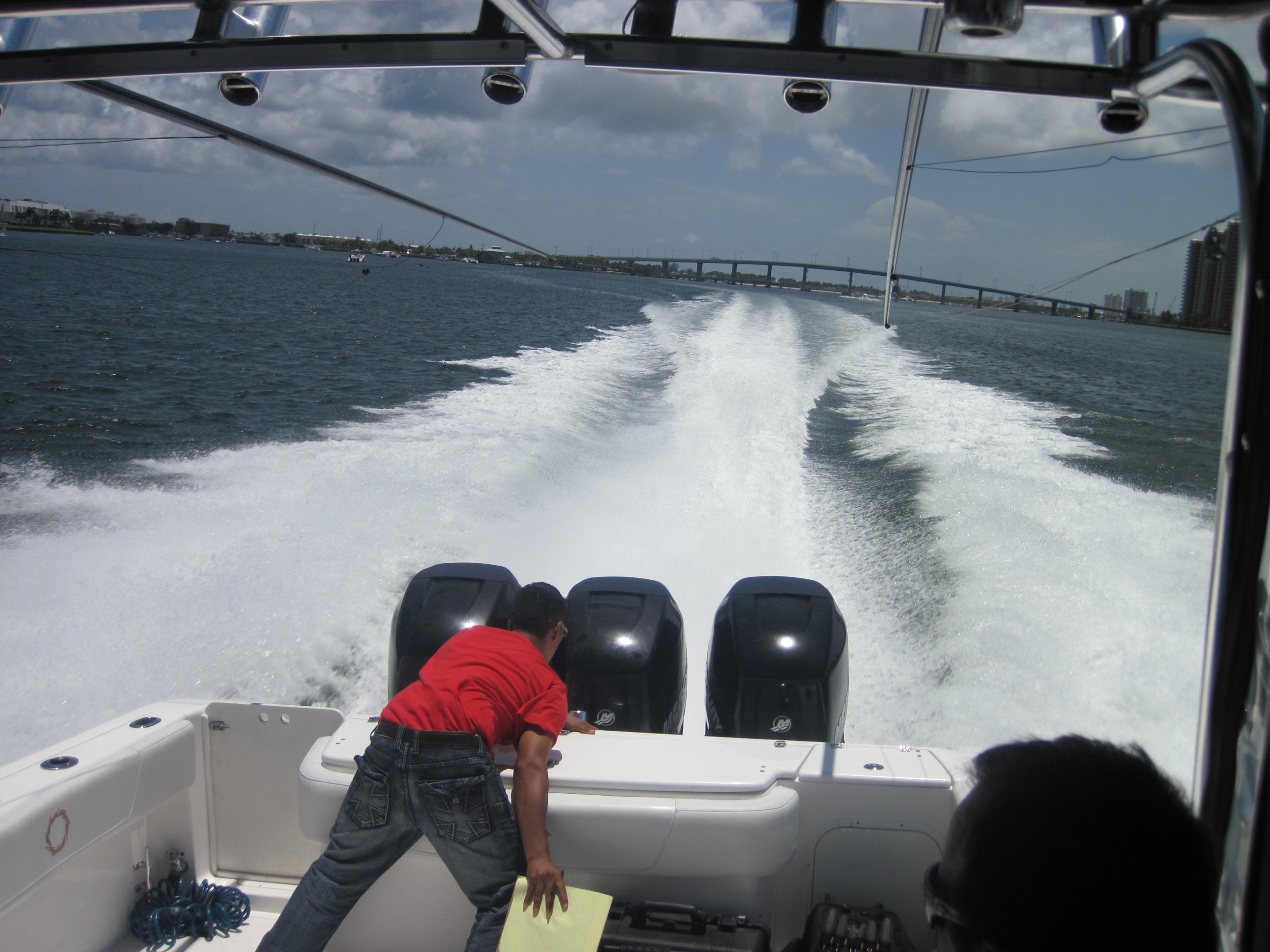 Sea trial on a power boat