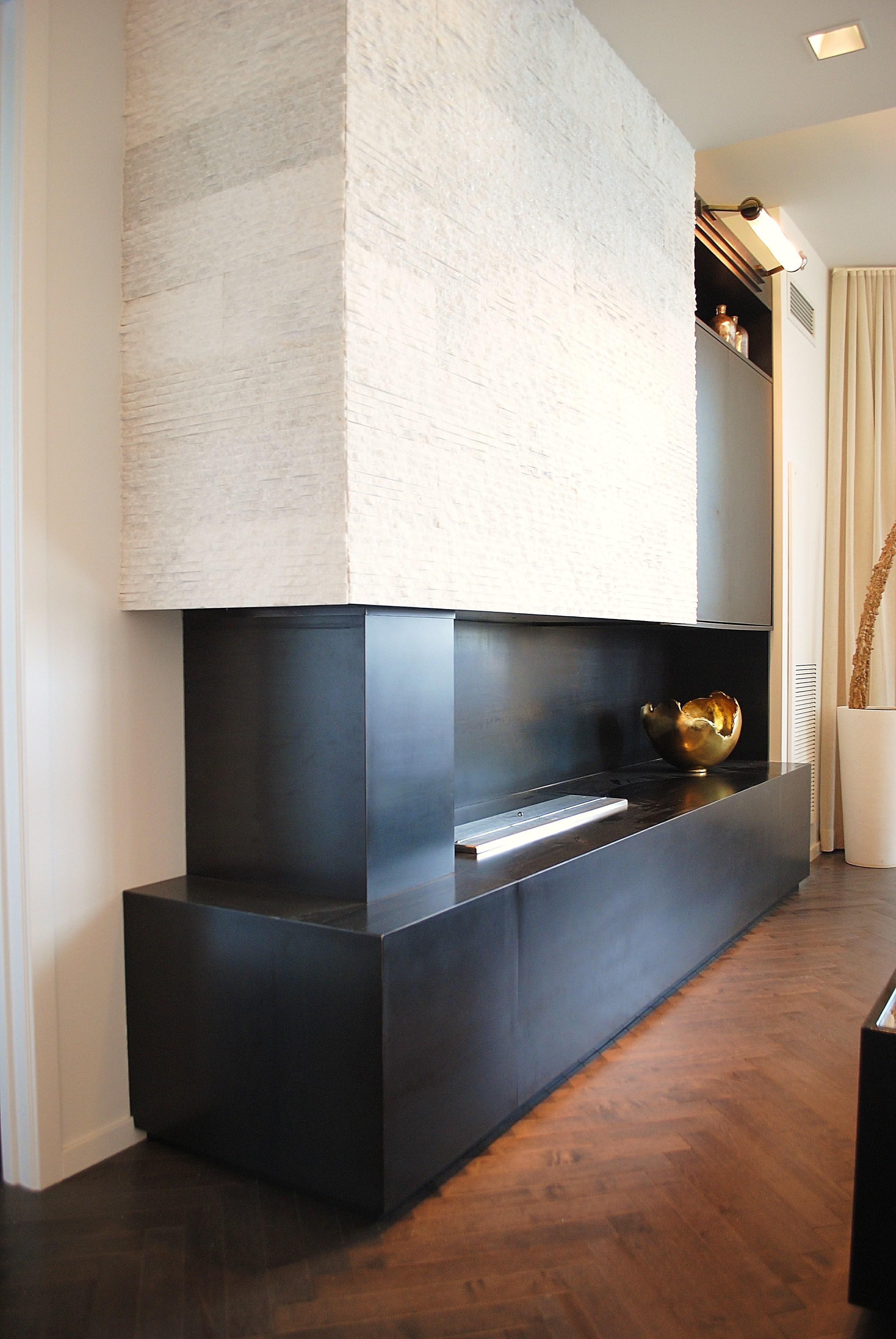 blackened steel fireplace