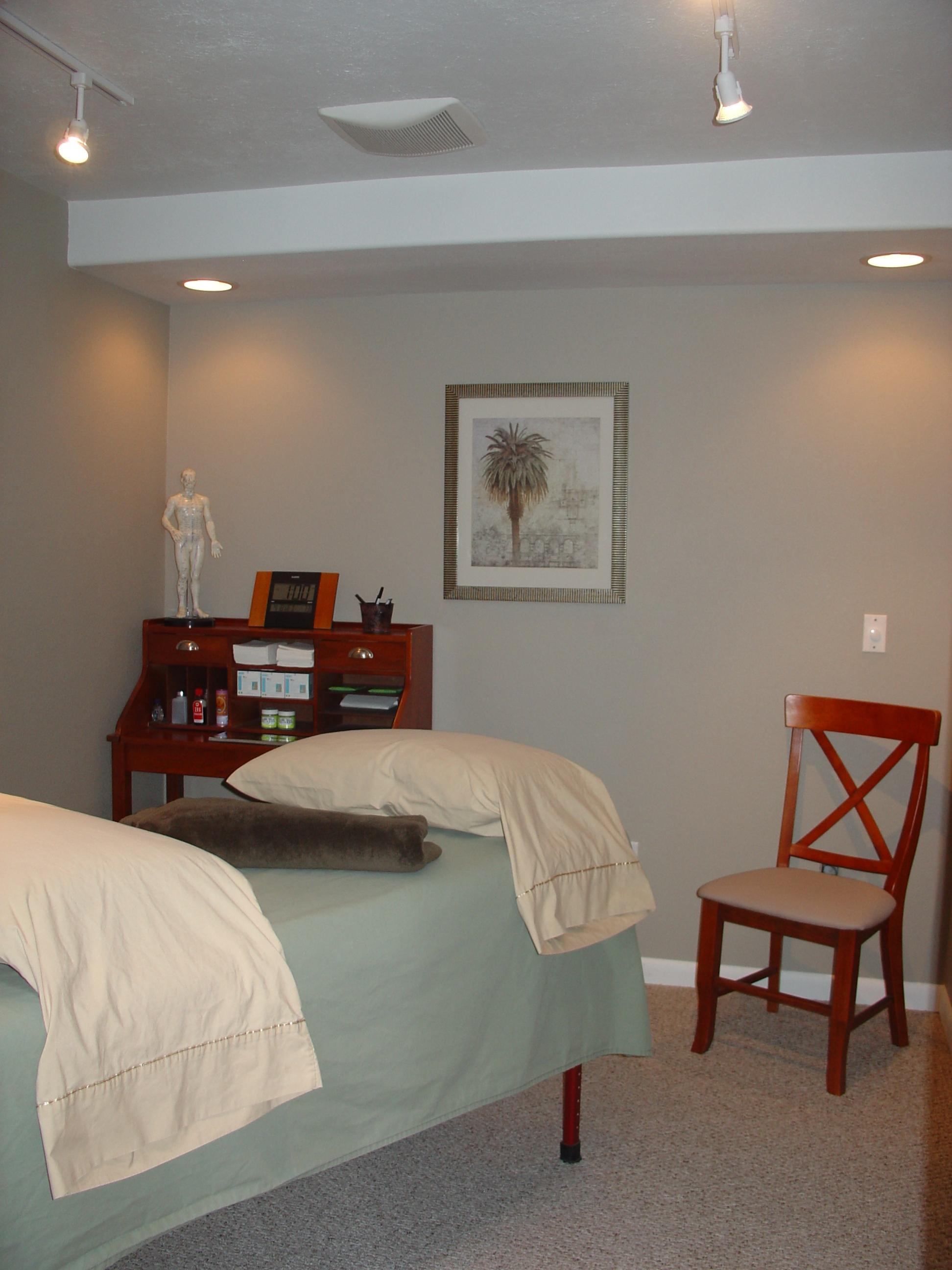 Treatment room: music, clean, soothing