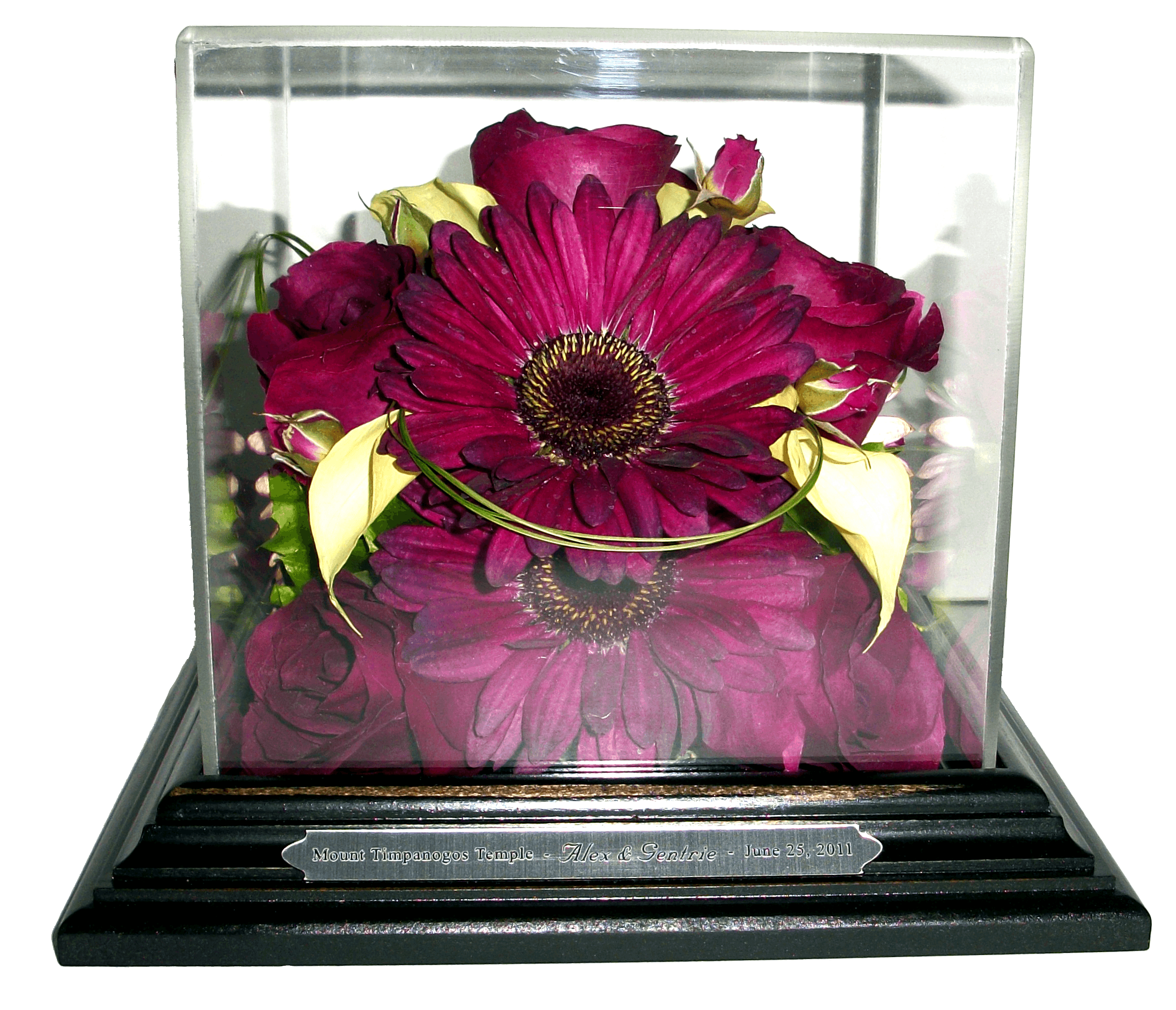 Glass box with real dried flowers inside