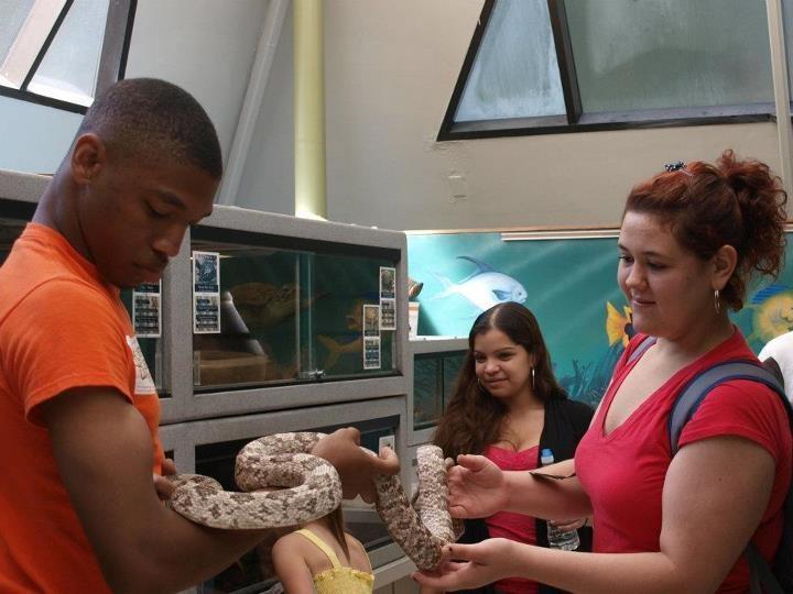 Students in lab with snake