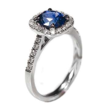 Beautiful Blue Sapphire Cushion & Diamond Ring