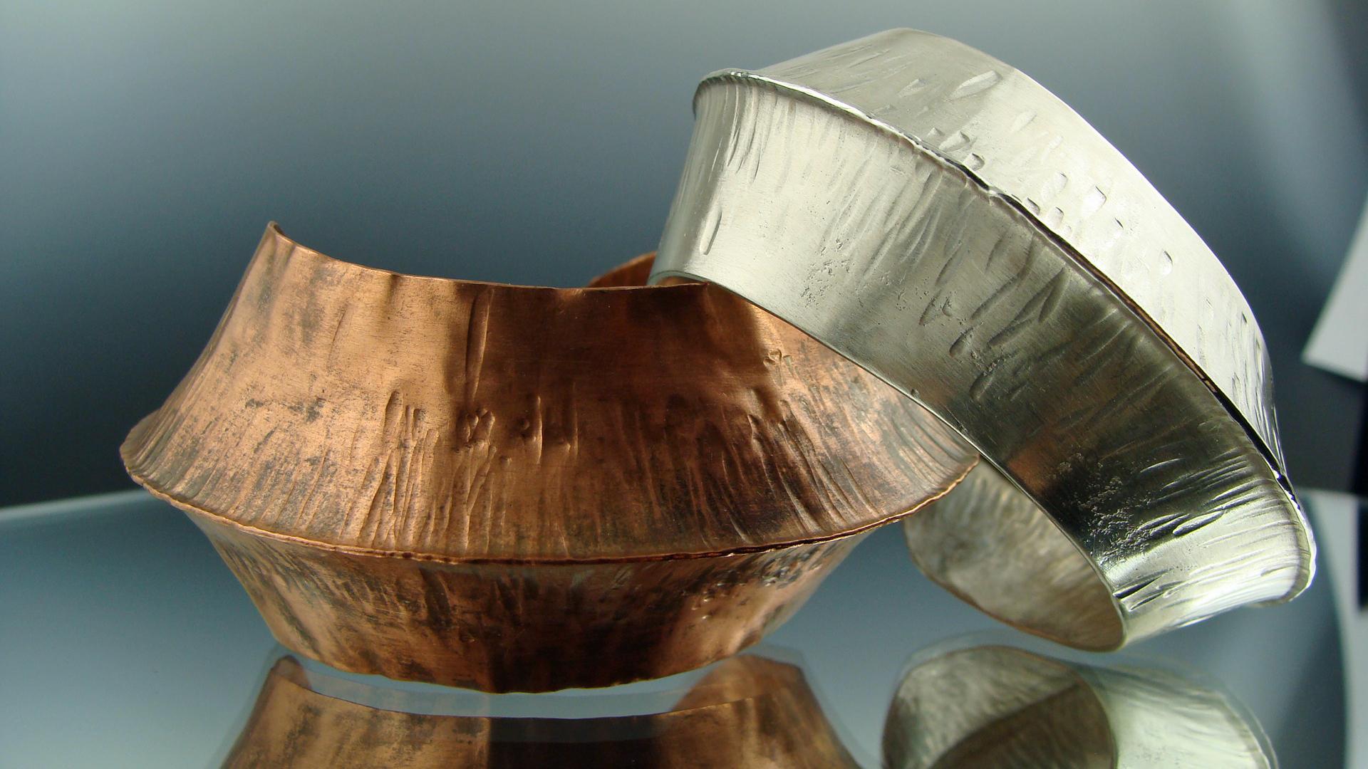 Hammered Copper and Silver Cuffs by Nancy Lee