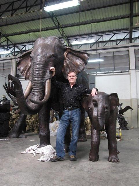 Giant Bronze Elephant and Baby