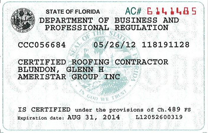 Certified Roofing Contractor License