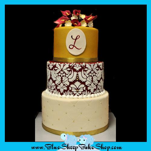 Gold and red damask cake