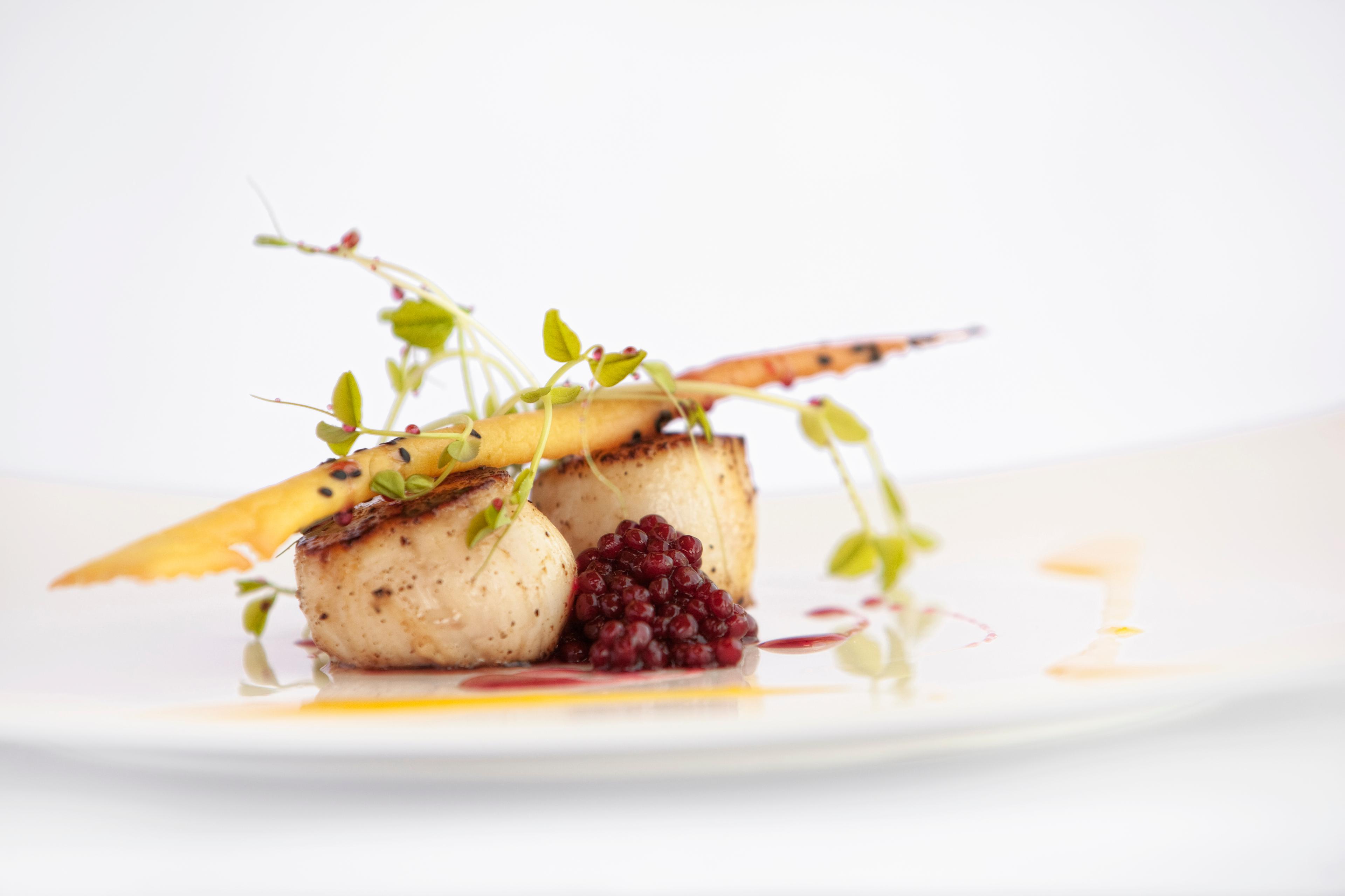 Scallops with Red Beet Cous Cous and Honey