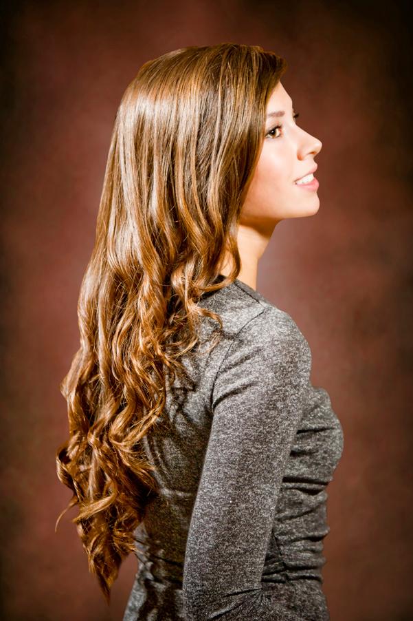 Long brown hair with curls