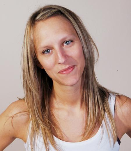 headshot of a budding actress with blonde hair