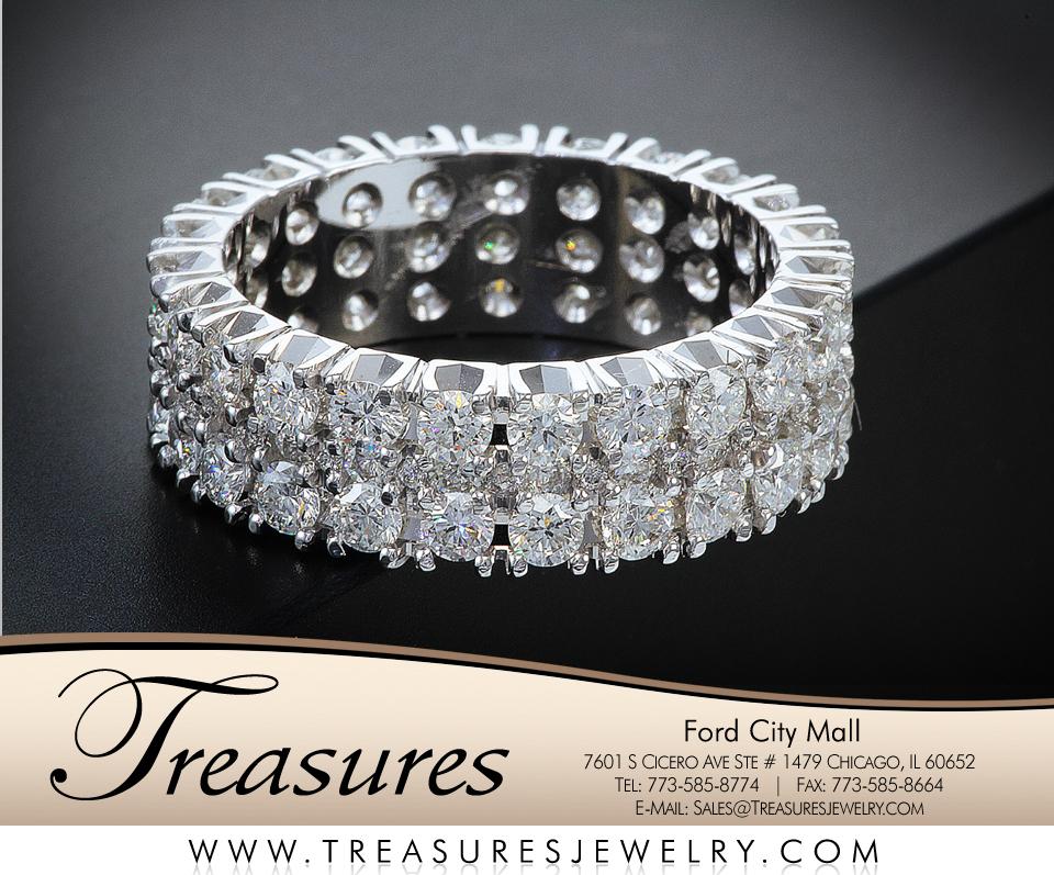 Customized 18k White Gold men's Eternity band with certified VS1 Clarity 5.72ct Diamonds.