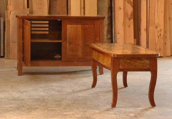 Walnut and Spalted Maple Media Console & Coffee Table