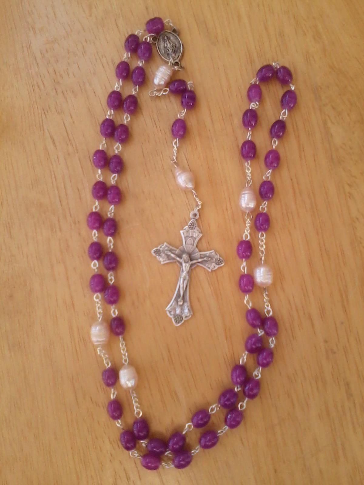 Purple Jade with Freshwater Pearls Rosary