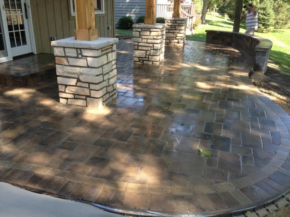 Another angle of paver patio with stone columns