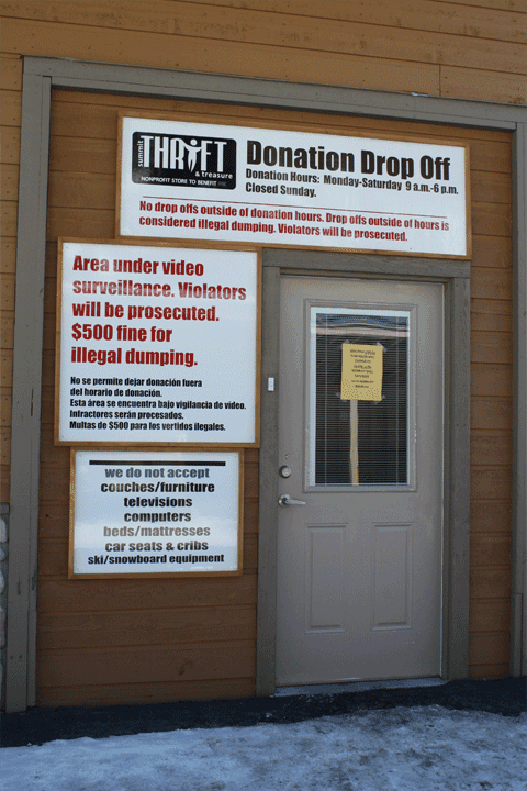 Donation Drop off is located around the back of the building