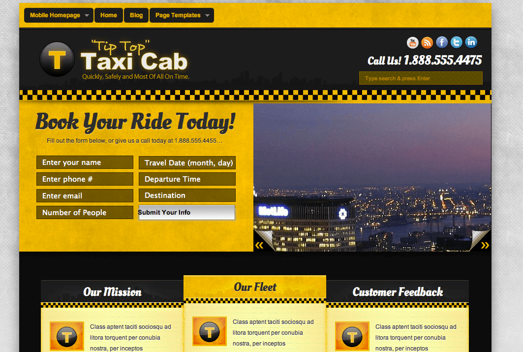 Taxi Cab Local Business Website Example