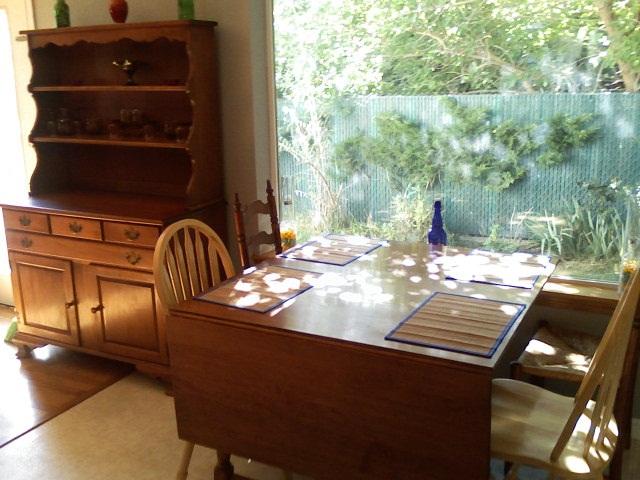 Dining table in the three bedroom house.