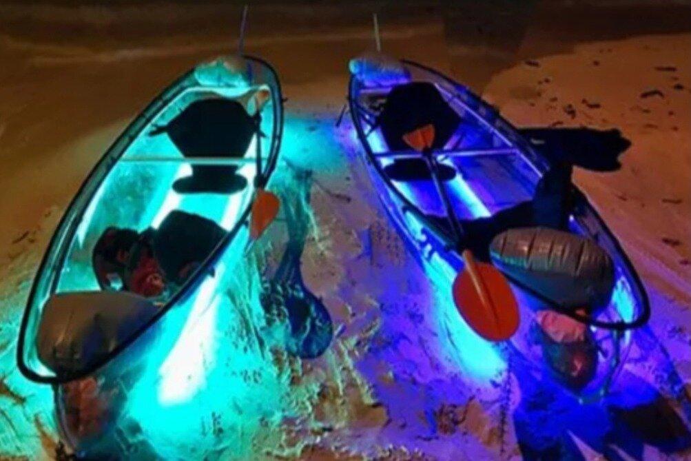 Sunset and GLO in our GLOW in the dark Kayak rental - $50 per person