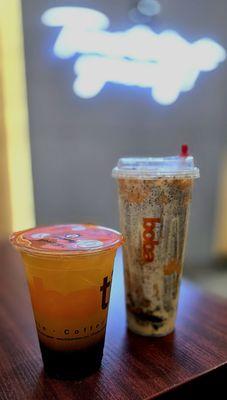 Passion Fruit Iced Tea w/ Boba & Thai Tea Tornado w/ Boba