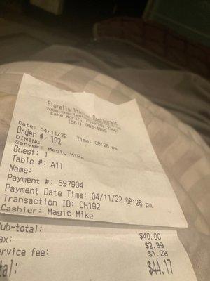 Restaurant r receipt.