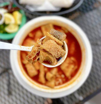 Menudo: Beef Tripe Soup w/ corn tortillas + fixings | $13.95 (available weekends only)