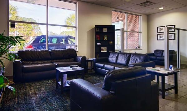 We offer complimentary coffee, water and WiFi. Not to mention our couches are very comfortable!