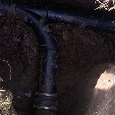 sewer repair replaced clay pipe with ABS pipe. Pipe was broke due to root intrusion.