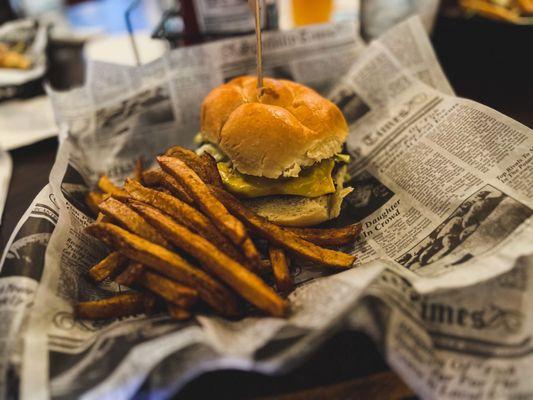 Cheeseburger and Fries from the kid's menu.