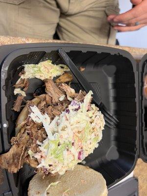 Pulled pork with coleslaw on top