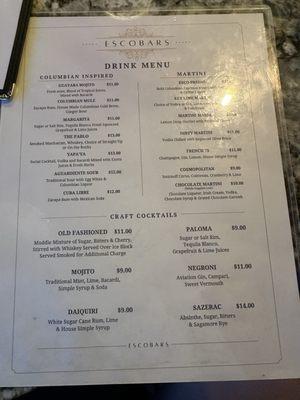 Spring 2023 drink menu