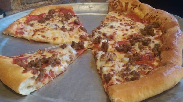 Hand tossed pizza with beef and pepperoni