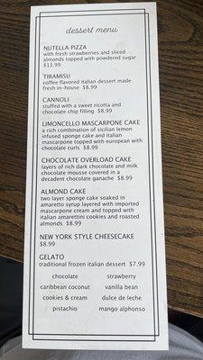 Dessert Menu