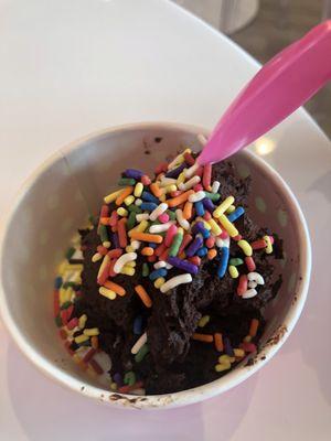 Triple chocolate something with sprinkles