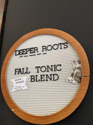 Daily offering of fresh brewed Deeper Roots Roasters coffee