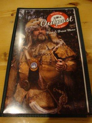 Menu cover with a Grizzly Adams, Mountain Man theme.