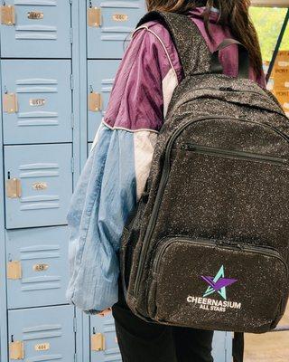 Glitter backpack with custom embroidery for Cheernasium