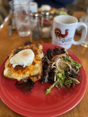 Croque Madame with side of greens. Fantastic!